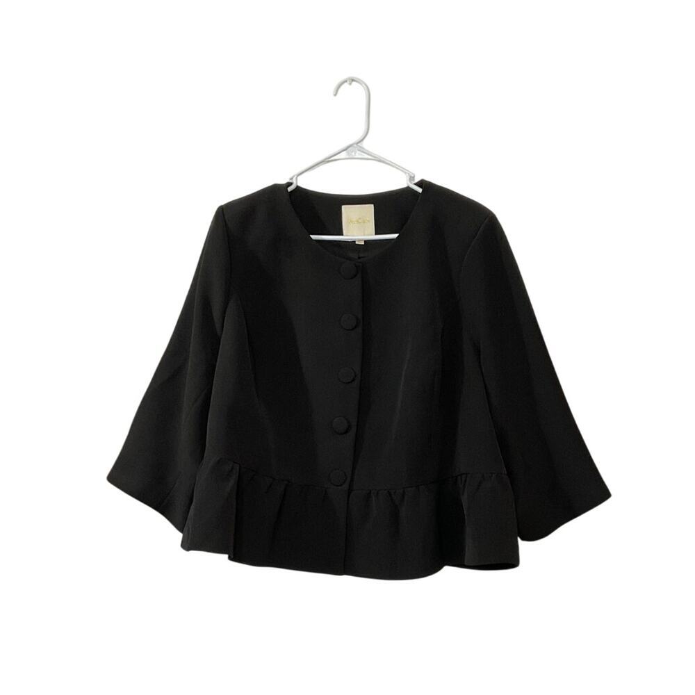 ModCloth Blazer Womens Size 2X Plus Black Peplum Crop Short Ruffle Button Front